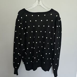 Adrianna Papell Sweater Womens 2X Black White Polka Dot Puff Shoulder Feminine